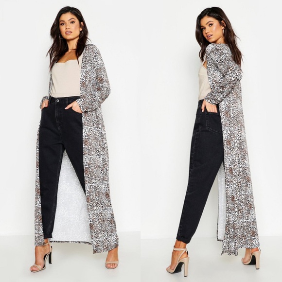 Boohoo Sweaters - Silky Leopard Print Long Duster